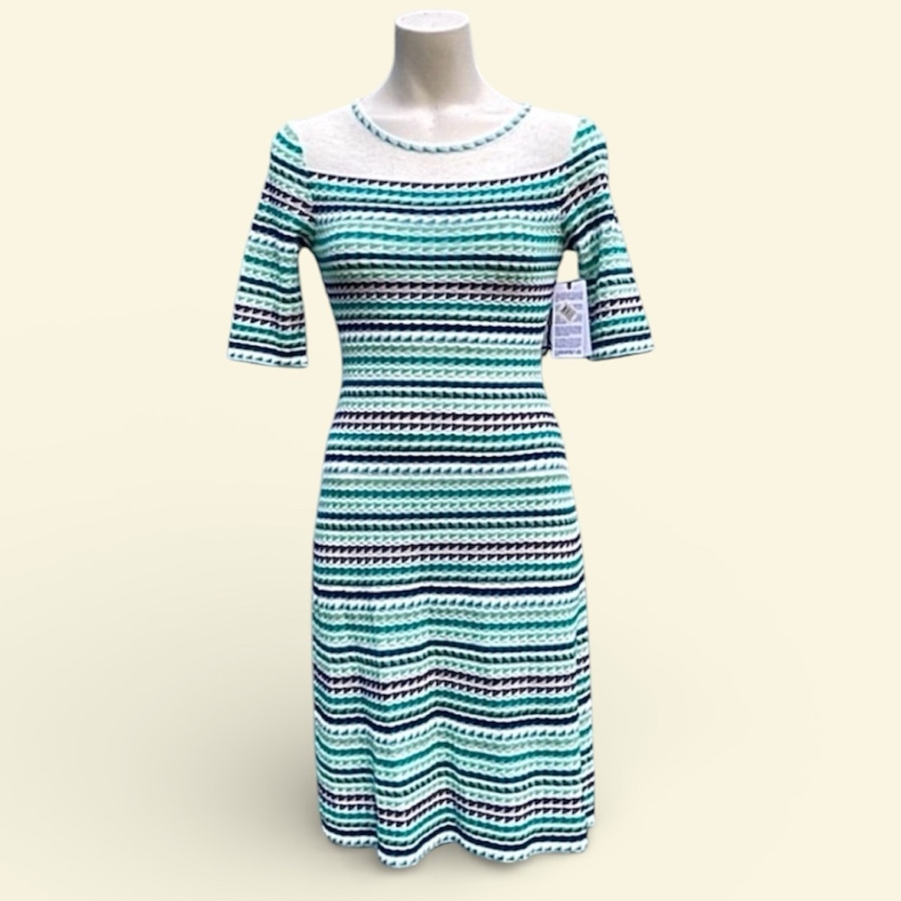 NWT NORSTROM WOMENS 38 Striped Off-Shoulder Knit Dress in Mint, White & Navy